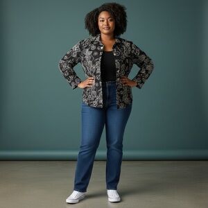 Classic black coat with cream embroidery